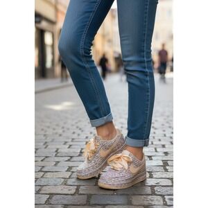 Nike Air Force 1 Low Women's Geometric Print Satin Ribbon Lace Sneakers Size 7.5